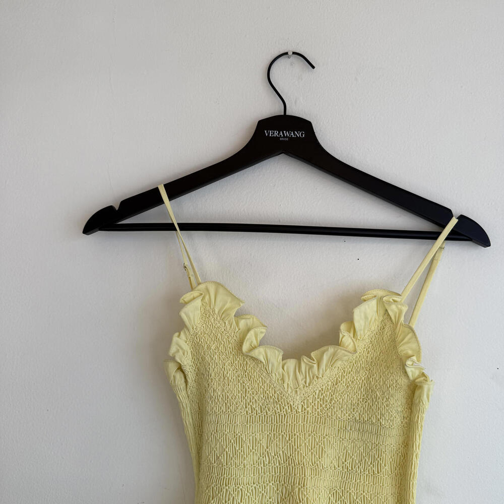Yellow Ruffle Trim Smocked Bodice Maxi Dress